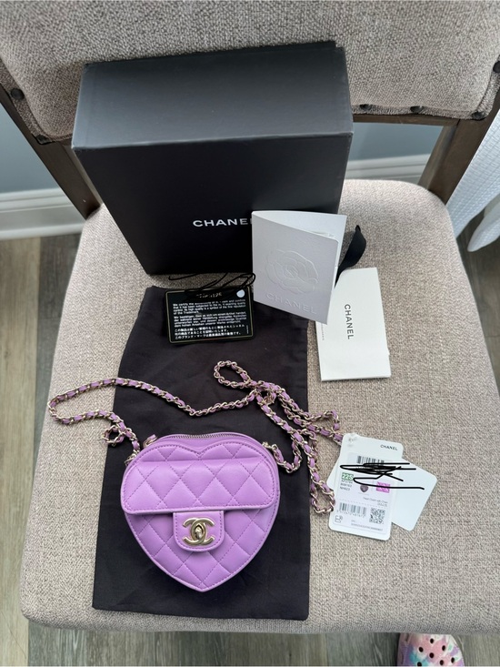 CHANEL Handbags - CHANEL Lavender Quilted Heart Crossbody Bag with Gold-Tone Chain